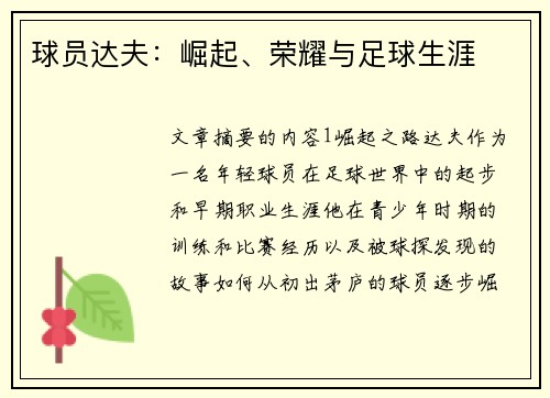 球员达夫：崛起、荣耀与足球生涯